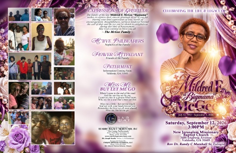 Mildred F. McGee (Bigmama) - Keepsake Program (11x17)