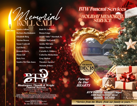 Holiday Memorial Service - BTW Funeral Services, Quitman, GA
