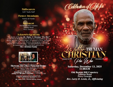 Mr. Walter Truman Christian - Pee Wee - Keepsake Program