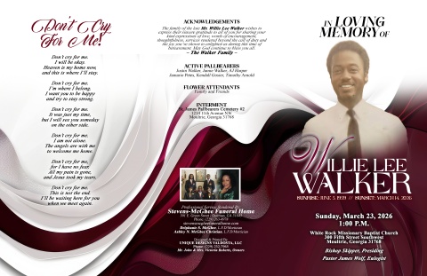 Mr. Willie Lee Walker - Keepsake Program (11x17)