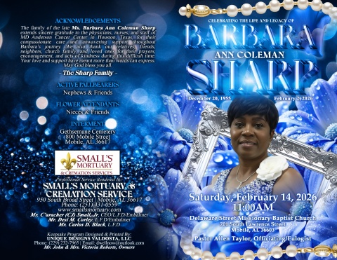 Ms. Barbara Ann Coleman Sharp - Keepsake Program
