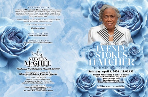 Mrs. Elvenia Stokes Hatcher - Whosie - Vera - Keepsake Booklet (11x17)