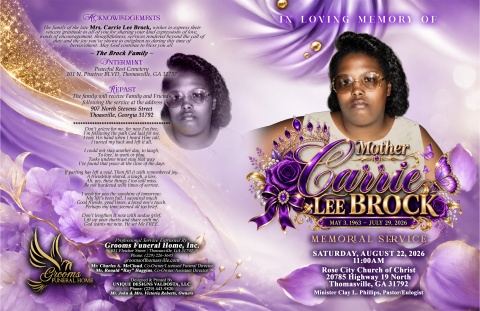 Carrie Lee Brock - Keepsake Program