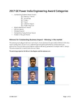 GE Power India 2017 ERD Awards Summary