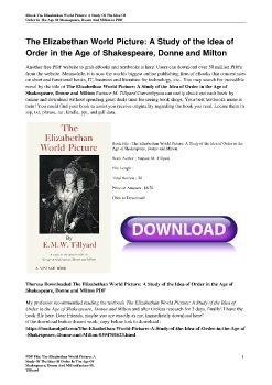 The Elizabethan World Picture: A Study of the Idea of Order in the Age of Shakespeare, Donne and MiltonEustace M. Tillyard