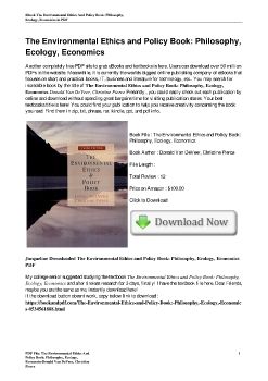 The Environmental Ethics and Policy Book: Philosophy, Ecology, EconomicsDonald Van DeVeer, Christine Pierce