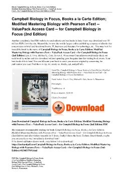 Campbell Biology in Focus, Books a la Carte Edition; Modified Mastering Biology with Pearson eText -- ValuePack Access Card -- for Campbell Biology in Focus (2nd Edition)Lisa A. Urry, Michael L. Cain, Steven A. Wasserman