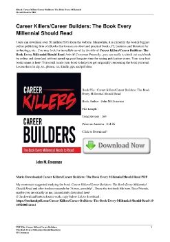 Career Killers/Career Builders: The Book Every Millennial Should ReadJohn M Crossman