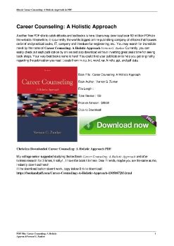 Career Counseling: A Holistic ApproachVernon G. Zunker