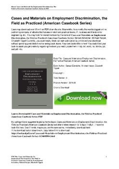 Cases and Materials on Employment Discrimination, the Field as Practiced (American Casebook Series)Samuel Estreicher, Michael Harper, Elizabeth Tippett