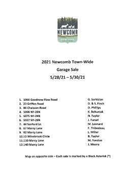 2021 Newcomb Town-Wide Garage Sale List/Map