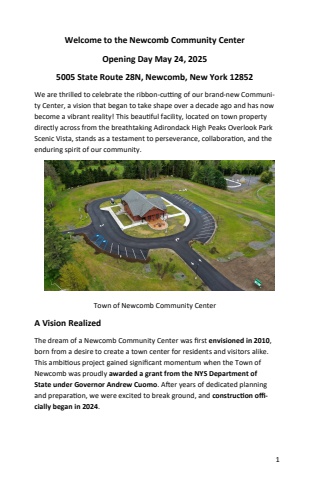 TON Community Center RIbbon Cutting Ceremony Phamplet