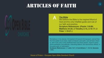 Open Bible Standard Churches Grenada Articles of Faith