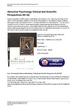 Abnormal Psychology Clinical and Scientific Perspectives 5th EdCharles Lyons (Loose Leaf)