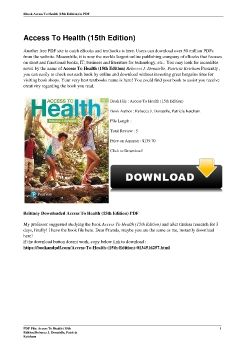 Access To Health (15th Edition)Rebecca J. Donatelle, Patricia Ketcham