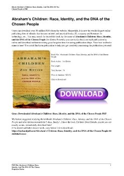 Abraham's Children: Race, Identity, and the DNA of the Chosen PeopleJon Entine