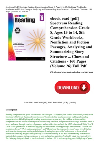 ebook read [pdf] spectrum reading comprehension grade 8  ages 13 to 14  8th grade workbooks  nonfict