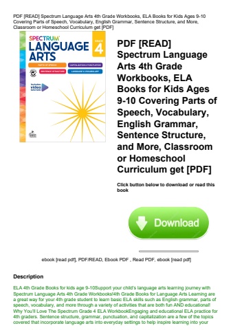 pdf [read] spectrum language arts 4th grade workbooks  ela books for kids ages 9-10 covering parts o
