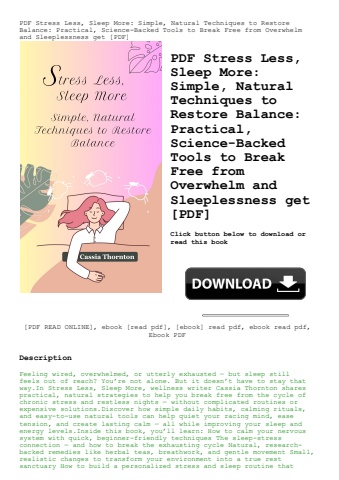 pdf stress less  sleep more simple  natural techniques to restore balance practical  science-backed