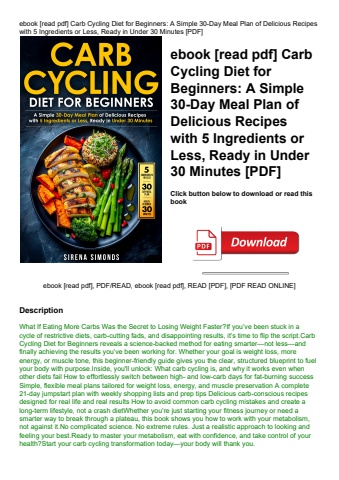 ebook [read pdf] carb cycling diet for beginners a simple 30-day meal plan of delicious recipes with