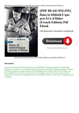 [pdf read online] dans la bibliothãƒâ¨que privãƒâ©e d'hitler (french edition) pdf ebook