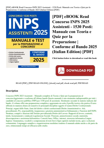 [pdf] ebook read concorso inps 2025 assistenti - 1530 posti manuale con teoria e quiz per la prepara