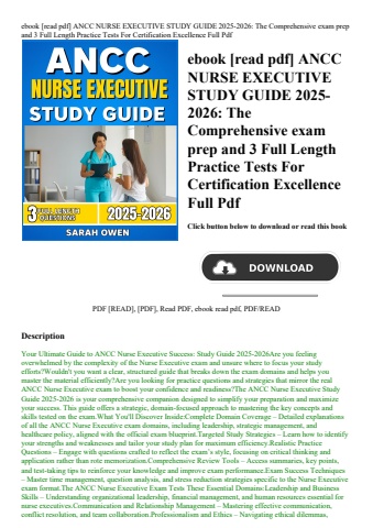ebook [read pdf] ancc nurse executive study guide 2025-2026 the comprehensive exam prep and 3 full l
