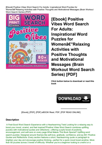 [ebook] positive vibes word search for adults inspirational word puzzles for womenã¢â€â”relaxing act