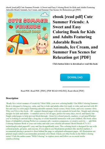 ebook [read pdf] cute summer friends a sweet and easy coloring book for kids and adults featuring ad