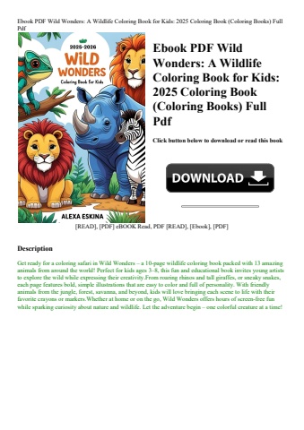 ebook pdf  wild wonders a wildlife coloring book for kids 2025 coloring book (coloring books) full p