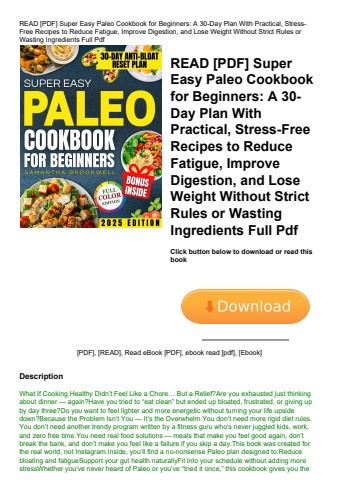 read [pdf] super easy paleo cookbook for beginners a 30-day plan with practical  stress-free recipes