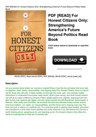 pdf [read] for honest citizens only strengthening america's future beyond politics read book