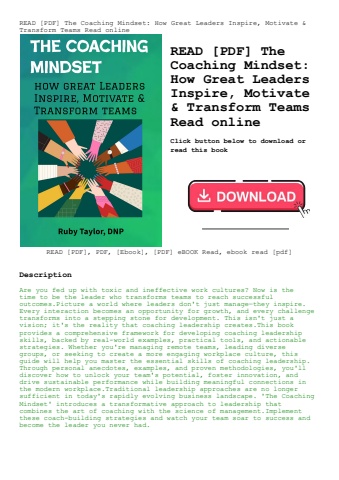 read [pdf] the coaching mindset how great leaders inspire  motivate & transform teams read online