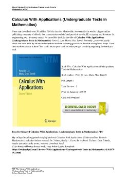 Calculus With Applications (Undergraduate Texts in Mathematics)Peter D. Lax, Maria Shea Terrell