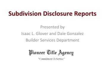 PTA Subdivision Disclosure Report 