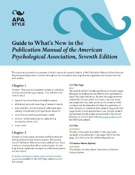 Guide to What's New in the Publication Manual of the American Psychological Association, APA Style 7th Edition