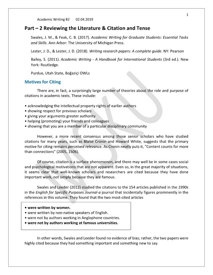 Reviewing the Literature - Citation & Tense