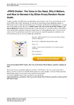 +PDF$ Chatter: The Voice in Our Head, Why It Matters, and How to Harness It by Ethan Kross,Random House Audio