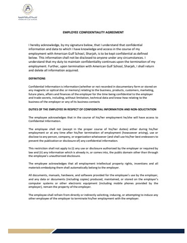 EMPLOYEE CONFIDENTIALITY AGREEMENT