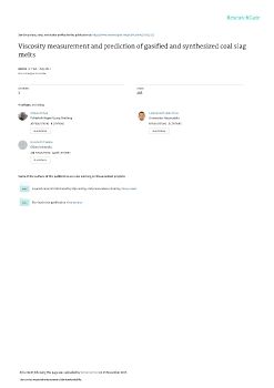 Viscosity measurement and prediction of gasified and synthesized coal slag melts