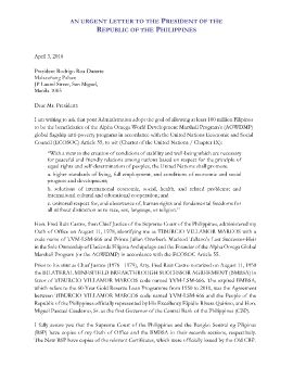 An Urgent Letter to President Rodrigo Roa Duterte - April 3 2018