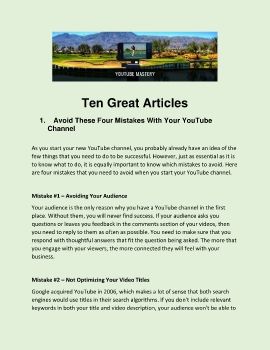 YouTube Mastery Ten Articles eBook