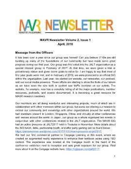 MAVR Newsletter Volume 2, Issue 1 (April 2018)