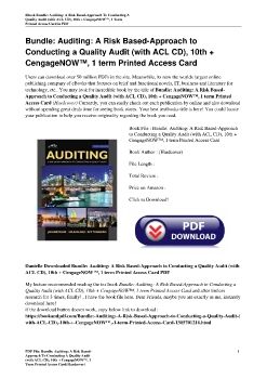 Bundle: Auditing: A Risk Based-Approach to Conducting a Quality Audit (with ACL CD), 10th + CengageNOW™, 1 term Printed Access Card(Hardcover)