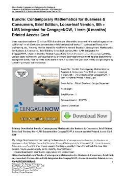 Bundle: Contemporary Mathematics for Business & Consumers, Brief Edition, Loose-leaf Version, 8th + LMS Integrated for CengageNOW, 1 term (6 months) Printed Access CardRobert Brechner, Geroge Bergeman