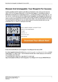 Blessed And Unstoppable: Your Blueprint For SuccessBilly Alsbrooks (Paperback)