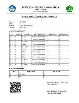 JADWAL MENGAJAR DAN TUGAS TAMBAHAN