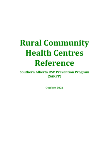 Rural Community Health Centres RSV Program Reference 2021-2022