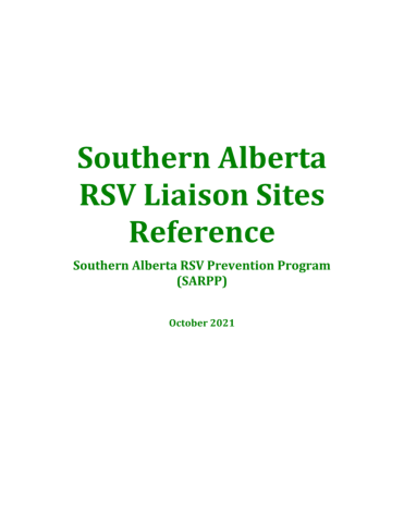 Southern Alberta RSV Liaison Sites Reference 2021-2022