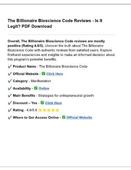 Billionaire Bioscience Code Review - Is It Legit? PDF Download FREE